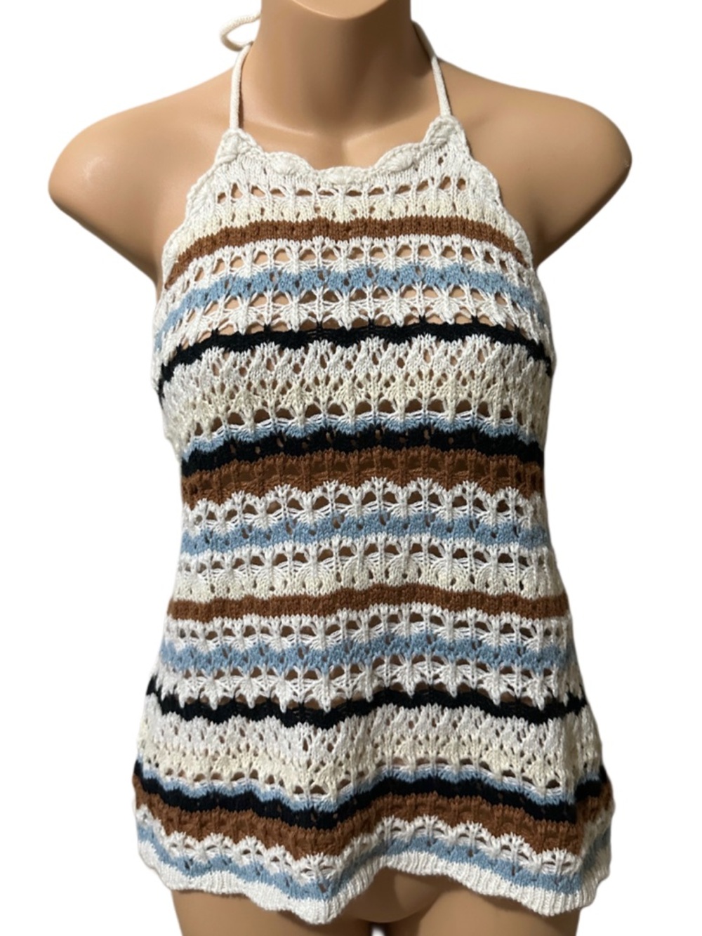 Rock & Roll Denim Halter Knit Multi Colored Tie Top